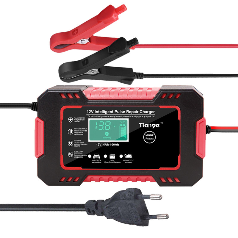 Portable Intelligent Pulse Repair เครื่องชาร์จแบตเตอรี่ 6A 12V